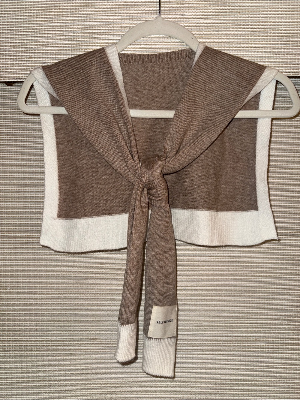Self Service Two-Tone Taupe and Cream Knit Sweater Wrap One Size